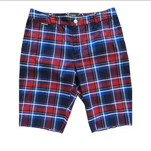 LRL Active RALPH LAUREN Plaid Bermuda golf Shorts Womens Size 14P red white blue